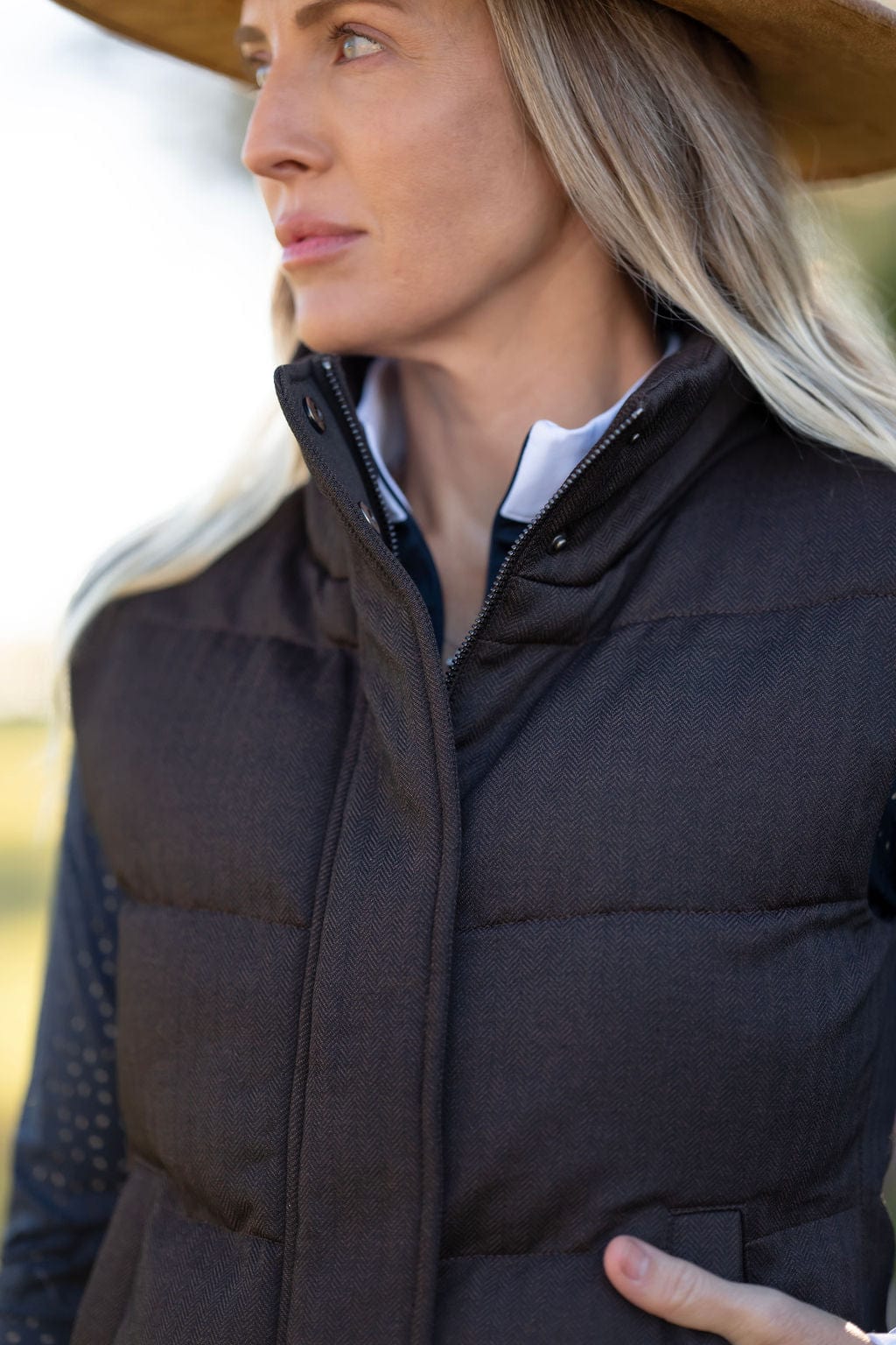 Brown Tweed Puffer Vest by Ashlee Bond